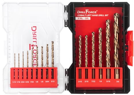 VALYRIANTOOL 15PCS M35 Cobalt Left Hand Drill Bits Set for Removing Broken Stubs, Bolts and Screws, Reverse Twist Drill Bits, 1/16-3/8