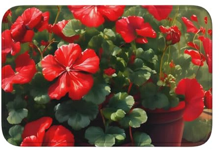 YYHHAOFA Red Geraniums Printed Anti Slip and Thickened Floor mat Suitable for bathrooms, bedrooms, Washable Carpet Floor mats 16X24 in