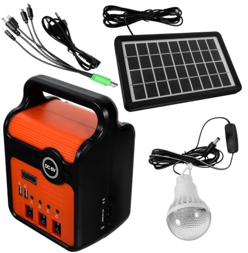 Generador de Energía Solar 220v 25w Negro Batería 4500mah | Luz LED de 6w, Sistema de Carga Usb, Paneles Solares para Exterior y Rv