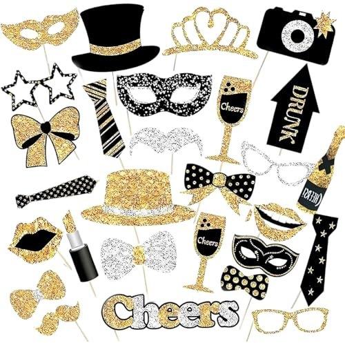 GWAWG 30 pz Photo Booth Props Kit Photobooth Ballo Glitter Forniture per Ballo Discoteca Mardi Grasso Party Supplies Mix, Forniture per Ballo di Paillettes per Matrimoni