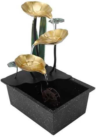 Saluaqui Tranquil Fuente de Mesa USB con Flujo de Agua Circulante Silencioso, Fuente de Cascada de Escritorio de Metal Ajustable con Luz LED para Sala de Estar y Decoración de la Oficina