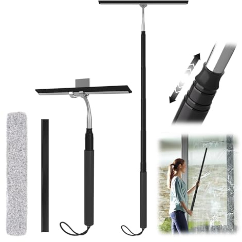 Shower Squeegee with Long Handle, 15-51 Telescopic Squeegee for Window Cleaning, Window Squeegee for Glass Doors, Extendable Window Cleaner Tool for Tile Walls, Sliding Door, Floor, Car Windshield