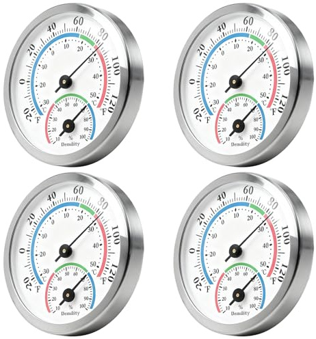 4 Stück Innen-Außen Thermometer Analog Hygrometer, Batteriefrei für Häuser, 57mm Hohe Messgenauigkeit Gewächshaus-Hygrometer für Häuser Gärten Autos Gewächshausbepflanzung, Buntes Zifferblatt
