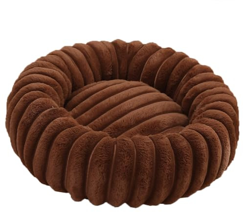 Yuly Panier pour Chien Orthopédique, Lit pour Chat Donut Anti-anxiété, Tissu Peluche Doux, Coussin Chats et Chiens Anti Stress Apaisant, Lavable et Fond Antidérapant (Marron,50cm/19.7in)