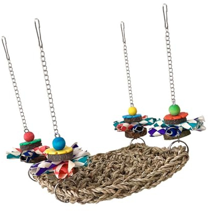 Hamaca de paja tejida natural segura para pájaros, juguete para masticar, columpio colgante para periquitos, periquitos, loros, jaula de ejercicio, hamaca de hierba tejida para loros