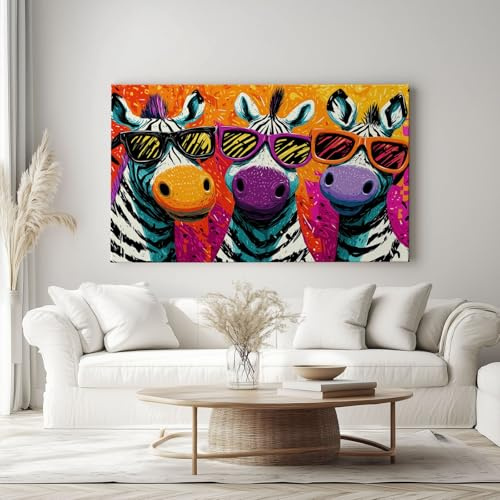 Leinwand Bilder Cartoon Kritzelei Tier Zebra Poster Hochwertige Wandbilder für Wohnzimmer Schlafzimmer Heimbüro Restaurant Wanddekoration 160 x 80 cm