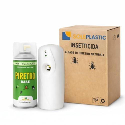 1 Bombola Insetticida Antizanzare 250 ml a Base di Piretro + Diffusore Automatico - Protezione contro Zanzare, Mosche, Insetti Striscianti e Utilizzabile come Anti Formiche - per Casa e Ambienti