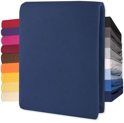 CelinaTex Jersey Spannbettlaken Lucina 180x200-200x200cm dunkel blau 100% Baumwolle gekämmt bis 26cm Matratzenhöhe Spannbettbezug, Leintuch, Bettlaken, elastisch, Strech, Oeko-Tex