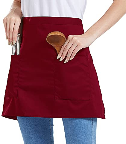 Nanxson Unisex Kellnerschürze Arbeitsschürze Kochschürze Taille Schürze | Damen Herren kurz Bistroschürze, halb Küchenschürze mit 2 Taschen für Küche, Restaurant, Café, Bar