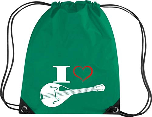 Shirtstown Premium Gymsac Musique I Love Mandoline, kellygreen
