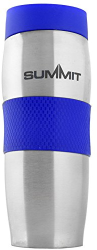 Summit Double Walled 380ml Travel Coffee Mug Thermal Insulated Leak-proof Stainless Steel Flask Non Slip Rubber Hand Grip Camping Outdoors - Blue