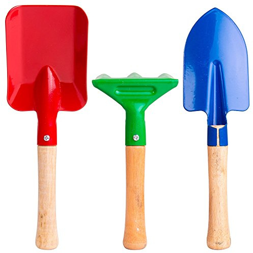 Islmlisa 8 Long Gardening Tools for Kids, 3-Piece Kids Garden Tools with Rake,Shovel and Trowel