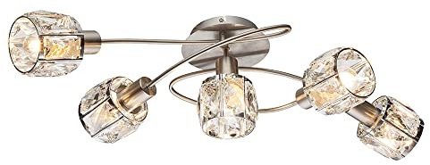 Decken Leuchte Arme gebogen Glas Kristall Wohn Ess Zimmer Lampe Chrom Strahler Globo 54356-5 |