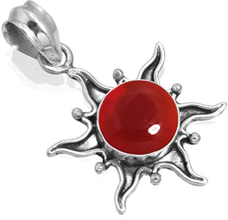 Jeweloporium Collar de plata con cuarzo granate rojo, colgante de plata de ley 925 para mujer, joyería bohemia con piedras preciosas redondas.