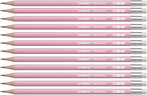 STABILO Swano pastel - Matita con Gommino - Gradazione HB - Confezione da 12 - Rosa Antico
