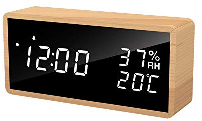 Flysocks Alarm Clock Bedside, Wooden Digital Alarm Clocks Non Ticking, Adjustable Brightness & USB Charging for Bedside, Desk, Shelf