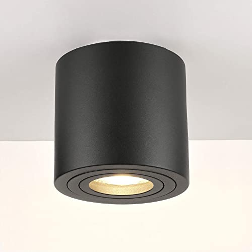 lambado® Premium LED Aufbauleuchte/Deckenstrahler Set inkl. 230V 5W GU10 Spots - dezente Aufbaustrahler/Deckenspots (rund, schwarz, schwenkbar)