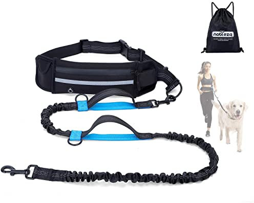 Nobleza Joggingleine für Hunde, freihändige Leine mit Gürteltasche, Handfreie Hundeleine für Laufen mit verstellbarem Hüftgurt Bungee Leine zum handfreien Joggen
