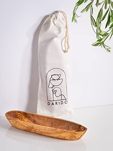 Darido Bol à fruits en bois d'olivier naturel - Fabriqué à la main - 30 x 10 cm - Bol décoratif - Bol pour fruits, pain et pâtisserie - Bol décoratif