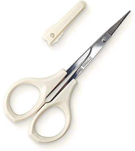 Humbee Eyebrow Scissors Self Care Tools Small Scissors for Facial, Nose, Eyebrow, Mustache, and Beard Hair Trimming & Grooming, Straight Edge, White Short Cap