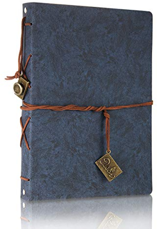 DIN A5 Notizbuch Vintage Leder Tagebuch Notizblock Nachfüllbares Skizzenbuch Sketchbook Blanko Kraft Papier Notebook Reise Journale Book Ringbuch mit 200 Kraft Seiten / 100 Blätter und 1 PVC Tasche