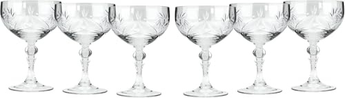 Neman Crystal Handmade Champagne Coupe Glasses, Set of 6 – 8 oz Vintage Hand-Cut Crystal Cocktail Saucers – Russian Mill Pattern Stemware for Martini, Manhattan, and Sparkling Wine (CR6701/240)