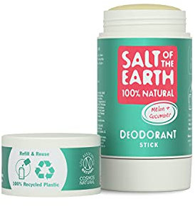 Salt Of the Earth Natural Deodorant Stick, Melon & Cucumber - Aluminium Free, Vegan, Long Lasting Protection, Refillable, Leaping Bunny Approved, Made in The UK - 84g, (Pack of 1)