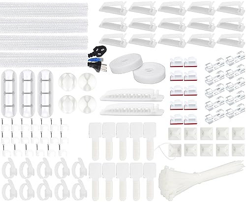 SOULWIT 200 Pièces Kit de Gestion des Câbles, 4 Manchon de Câble Gaine, 3 Clips Câble Organisateur Bureau, 10+2 Attache Câble Organisateur Rallonge, 15 Clips Câbles Adhésifs, 100 Serre Câbles
