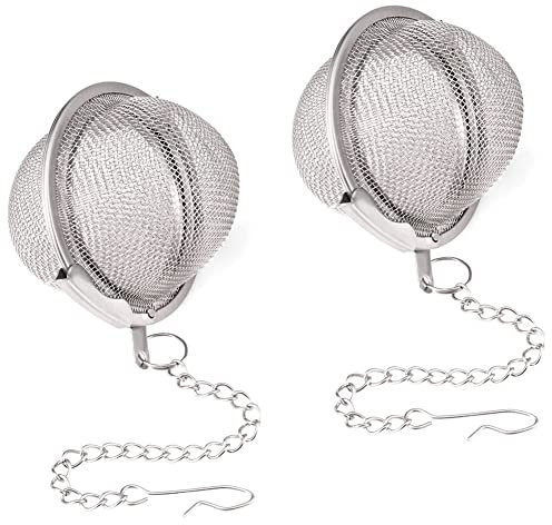 KOMUNJ 2 Pcs Stainless Steel Tea Strainer Food Grade Mesh Tea Filter, Tea Filter Spice Filter Ball Herbs Infuser with Extended Chain Hook, for Loose Leaf Tea and Spices Seasonings, 4.5cm
