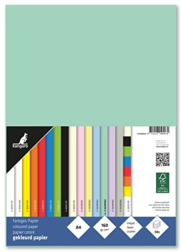 Kangaro - Carta colorata verde pastello DIN A4 – 160 g/m² FSC mix – 50 confezioni – Carta da lettere fai da te