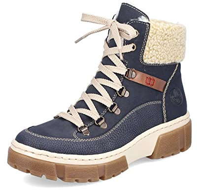 Rieker Femme Bottines X8638, Dame Bottines à Lacets,Semelle intérieure Amovible,Chukka Boot,Bottes Courtes,Bottes à Lacets,Bleu (Blau / 14),39 EU / 6 UK