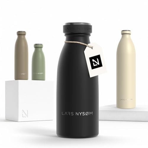 LARS NYSØM Gourde INOX 350ml | 0.35L Bouteille d’eau isolée | Gourde étanche pour Le Sport, la Bicyclette (Carbon Black, 350ml)