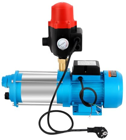 Kreiselpumpe Edelstahl Gartenpumpe Wasserpumpe mit Druckschalter Pumpensteuerung 1300W 6000 L/H Hauswasserwerk 9,8Bar IP44 Brunnenpumpe mit Integriertem Thermo Motorschutzschalter