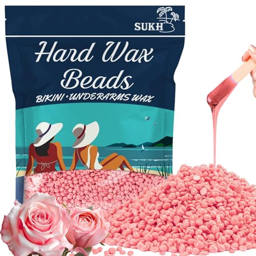 Sukh Perles de cire dure pour épilation - 900 g - Grains de cire dure - Pas besoin de bande nécessaire - Cire brésilienne pour le visage, le corps, les jambes, les aisselles, le dos et la poitrine