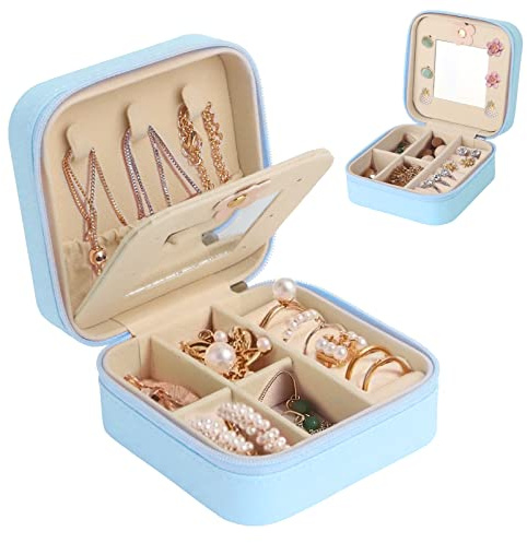 talifoca Boîte à Bijoux de Voyage avec Miroir Petite Boîte à Bijoux pour Femmes Filles Cuir PU Boîte de Rangement de Bijoux pour Boucles d'Oreilles Bagues Boucles d'Oreilles Chaînes
