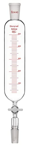 stonylab Embudo de adición, Embudo de Goteo Graduado de Vidrio de Borosilicato Junta 24/40 con Llave de Paso de PTFE para Laboratorio Embudo Adicional, 500 ml
