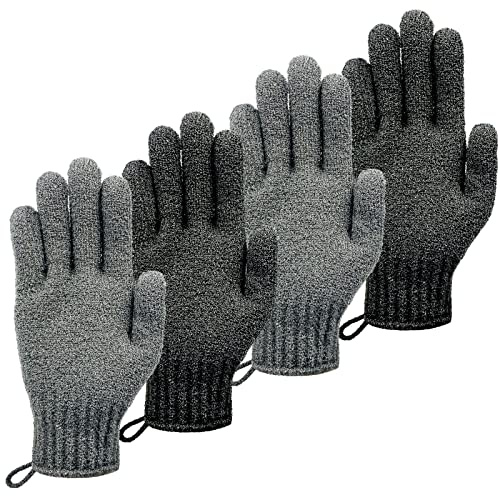 MIG4U Peeling-Duschhandschuhe, 2 Paar, Bade-Peeling-Handschuhe, mittlere bis schwere Körper, abgestorbene Haut, tiefer Peeling-Schwamm, Luffa, für Damen und Herren, Grau + Schwarz