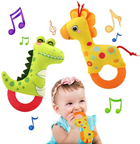 JoyPlus Baby Rasseln Spielzeug, Greifling zum Rasseln 0-6 Monate, Babyrassel Sensorisches Babyspielzeug, Giraffe Plüschtier Rassel Spielzeug Motorikspielzeug für Babys ab 0 3 6 9 12 Monaten