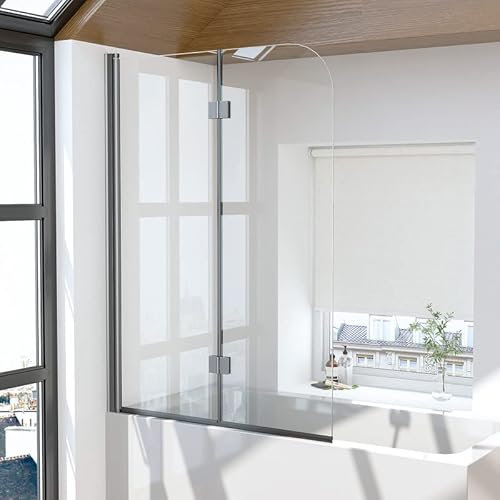 Duschwand für Badewanne 2-teilig 120x140cm Faltbar Duschabtrennung, Matt Schwarz Badewannenaufsatz Duschtrennwand 6mm EGS Sicherheitsglas mit Beidseitig Nano beschichtung, Badewannenfaltwand Trennwand