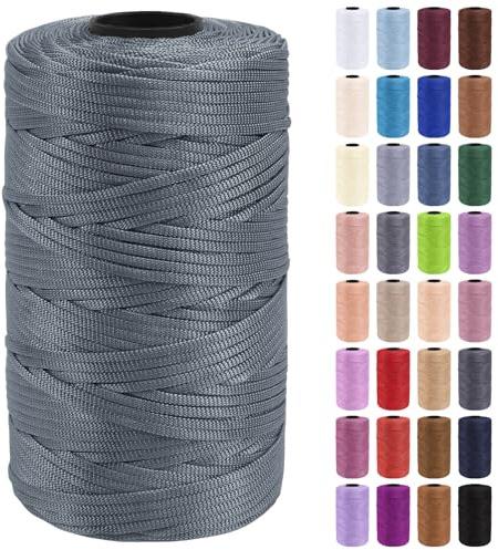 Uiopa Makramee Garn 3mm x 200m Polypropylen Flache Macrame Cord Makramee Band Makramee Schnur Farbig für Häkeln, Stricken, Dekoration, DIY Handwerk (Grau)