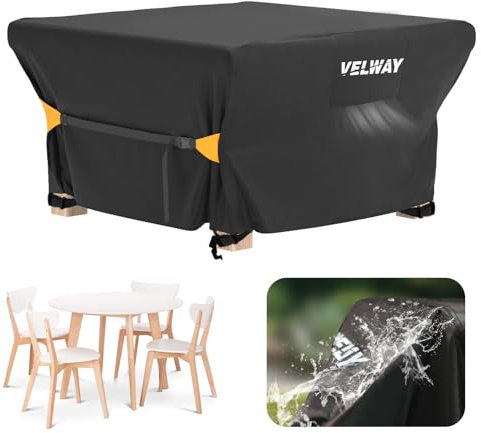 Velway Coperture per Mobili da Giardino Impermeabile: Copertura Tavolo Giardino Esterno con sfiato d'Aria Antivento Telo Copri Tavolo Arredo Quadrato (Nero 125x125x74cm)