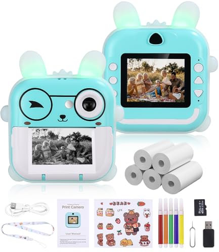 heuchaey Appareil Photo Enfant,Appareil Photo Instantané Enfant,2.4 Pouces IPS Écran Appareil Photo Numérique avec 32G Carte & Lecteur de Cartes,Cadeaux de Noël pour Les Enfants de 3 à 12 Ans (Bleu)