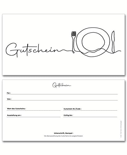 Frank Paperman® 5x Gutschein Vordruck Gastronomie (DIN Lang) – Restaurant & Bistro Geschenkgutscheine, neutral & edel, ideal für Kunden & Gäste