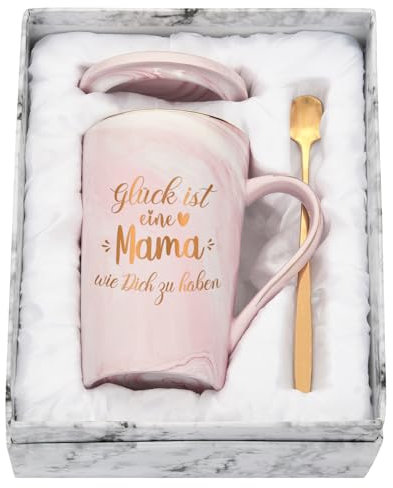 Joymaking Kaffeetasse Geschenk für Mutter Geschenk Muttertag Geburtstagsgeschenk für Mutter Weihnachtsgeschenke Mama Tasse mit Spruch - Glück ist eine Mama wie Dich zu haben, Rosa 400ml