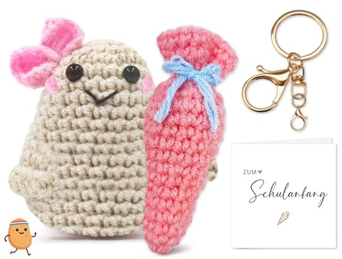 Petit sac d'école – Pommes de terre positives, cornet d'école pour fille – Remplissage de potate en laine avec carte et porte-clés, petits sacs d'école à remplir, ange gardien, cadeaux de rentrée