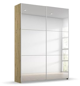 Rauch Möbel Reflect, Schwebetürenschrank, Farbe Weiß, Breite 131 cm | Kleiderschrank mit Schiebetüren, 2-türig, Spiegel, mit weiterem Zubehör, für Schlafzimmer, Jugendzimmer, Garderobe, Flur
