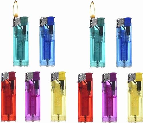 Pack de 10 Mecheros Recargables electrónicos de Colores Surtidos, fácil Encendido, Pack económico
