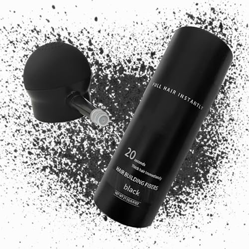 SHEBEEDO Hair Fibres black for Thicker-Looking Hairline 27.5g bottle Hair Building Fibres Powder For Thinning Hair with Spray Applicator Naturally Thicker Looking Hair for Men and Women (Black)