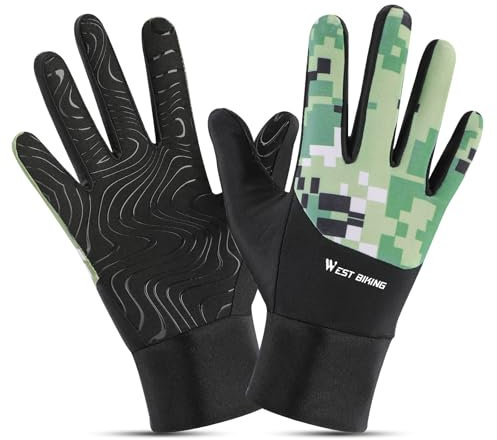 West Biking Fahrradhandschuhe Kinder-Atmungsaktiv Reithandschuhe Kinder, rutschfest MTB Handschuhe Gel Vollfinger-Handschuhe, Tarnung Rennrad Handschuhe Für Jungen Mädchen 4-12 Jahre (Green, S)