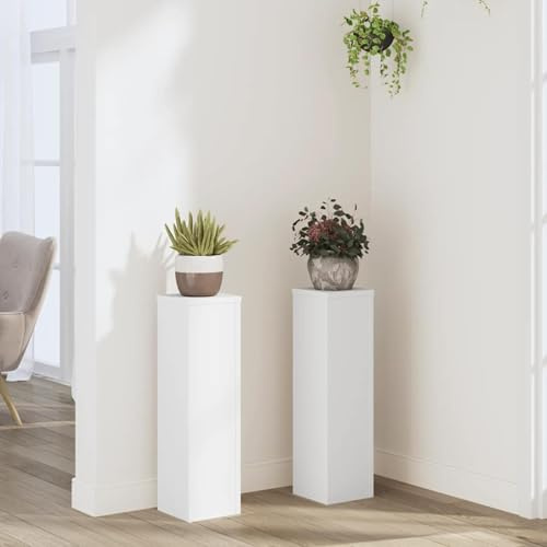 Homgoday Mobili Supporti per Piante 2 pz Bianchi 17x17x60 cm Legno Multistrato, Portafiori da Esterno, Porta Piante， Scaffale Piante Esterno, Portafiori da Balcone, Scaffale per Piante da Interno
